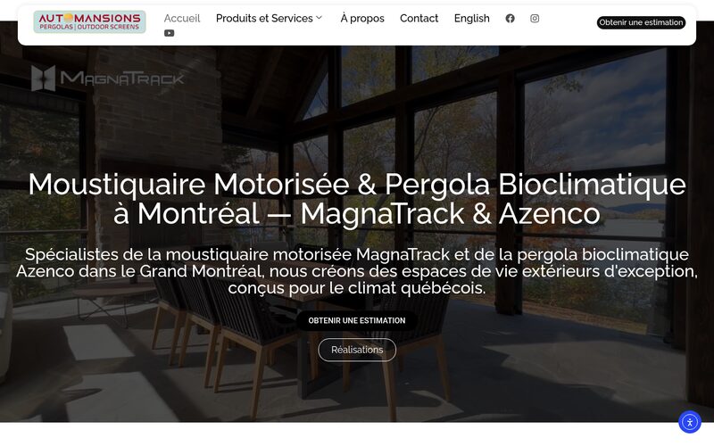 Site web Automansions, pergolas et moustiquaires motorisées